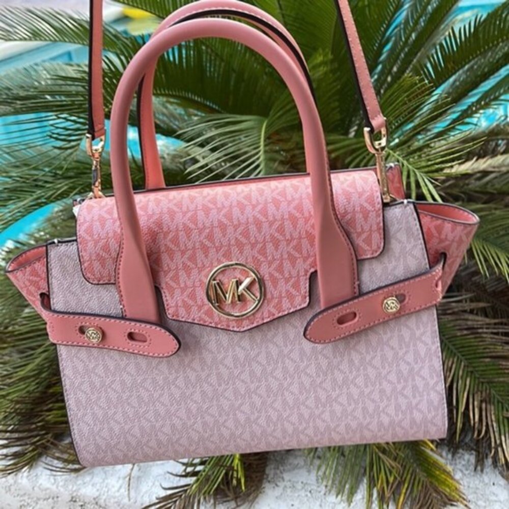 Michael Kors Carmen Medium Color-Block Logo Flap Satchel Sherbert